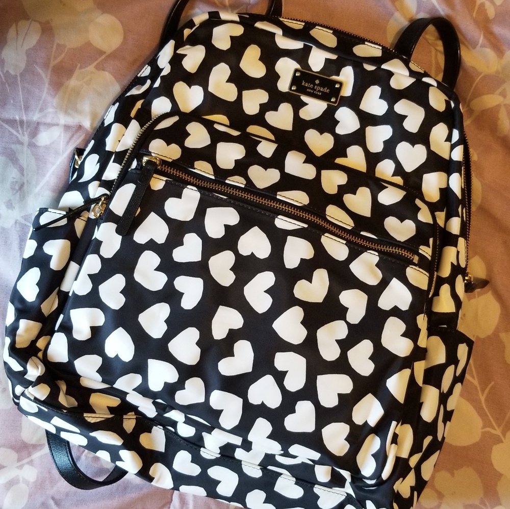 Kate Spade black and white hearts backpack